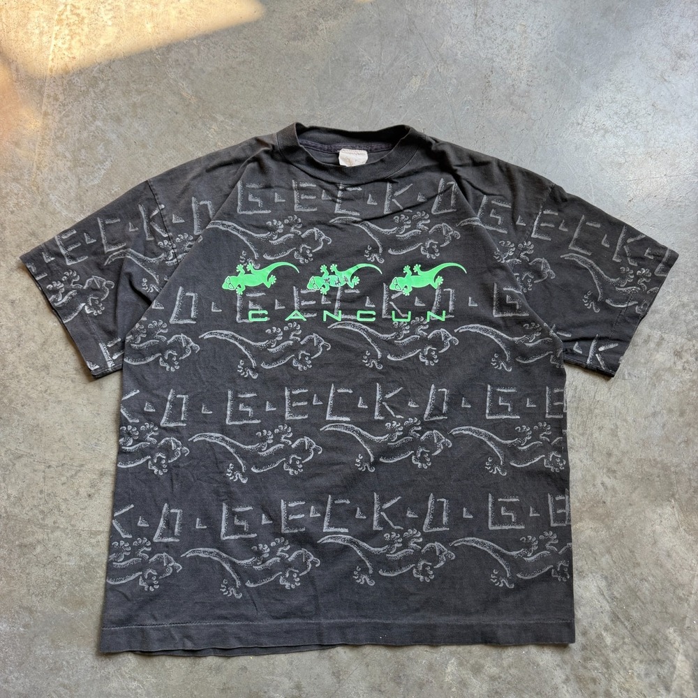 Vintage 90s Gecko Surfwear AOP Cancun Lizard Graphic Shirt Surf Skate Mens XL